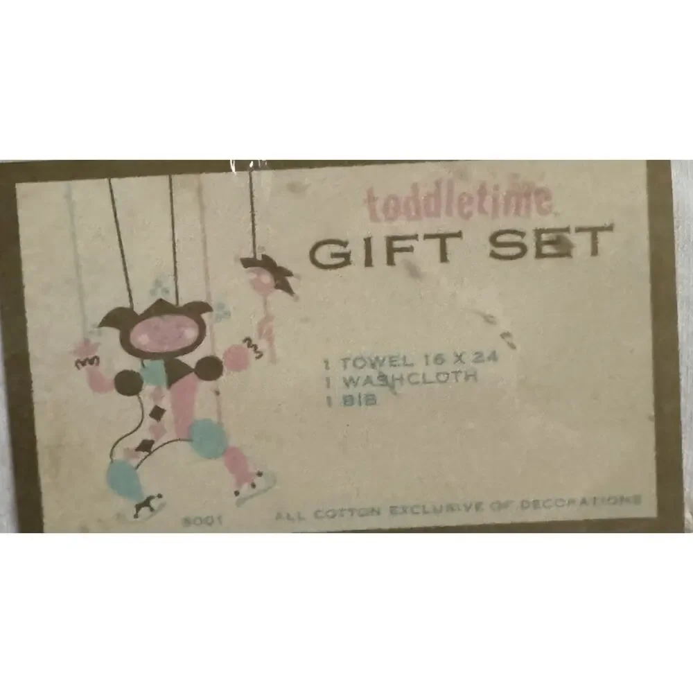 VTG Toddletime Gift Set‎ Towel Washcloth Bib Yellow JC Penneys Baby Shower READ